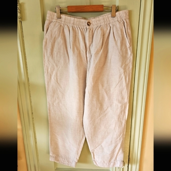 Madewell linen blend off-white wide leg straight pull on high rise casual pants - Picture 2 of 10